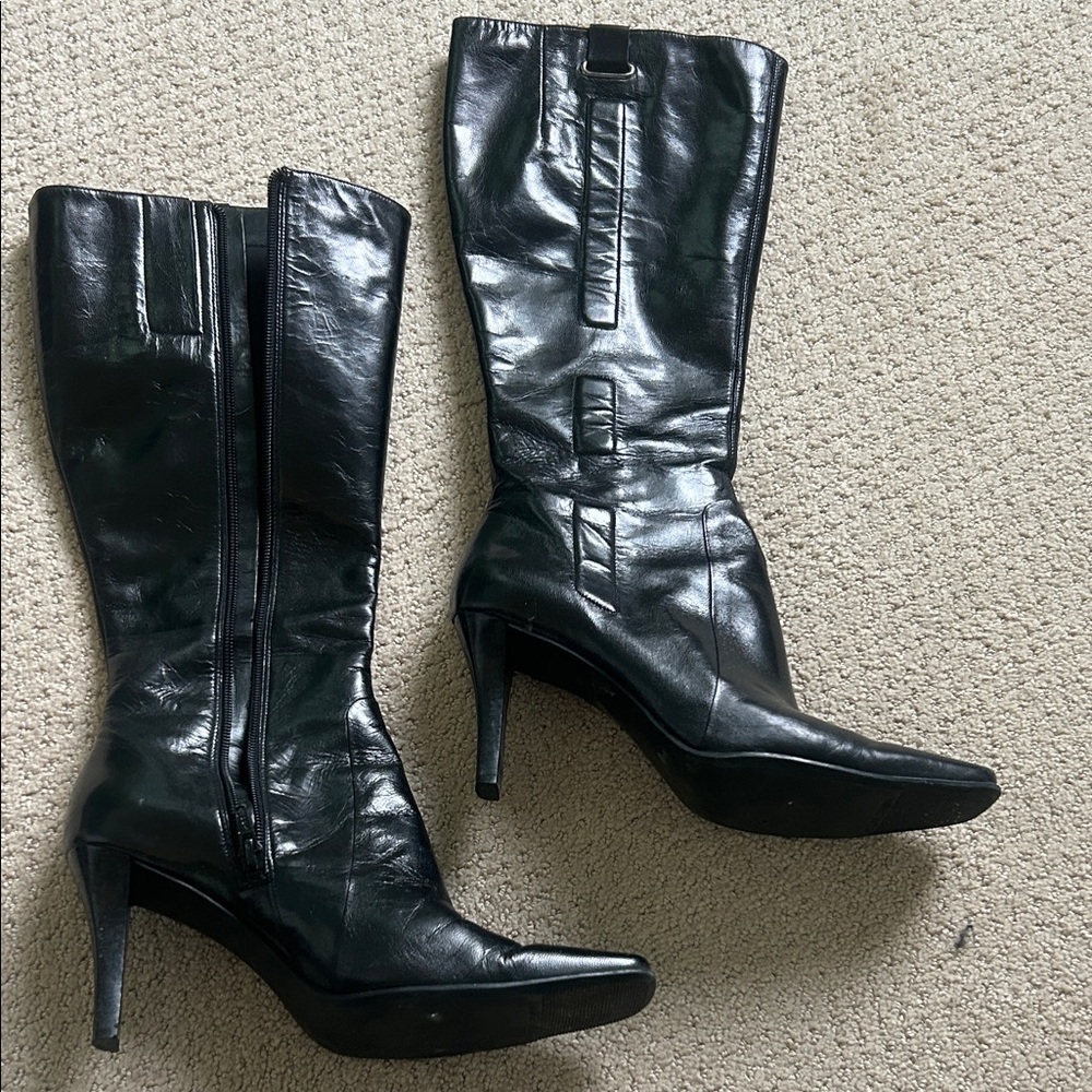 Black Leather Knee-High Boots vintage Y2K Nine West 7.5 2000s